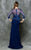 Marsoni by Colors - M185 Beaded Sheer Quarter Length Sleeves Dress in Blue