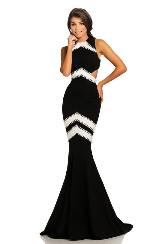 Johnathan Kayne - 8056 Two-Toned Mermaid Evening Gown in Black and White