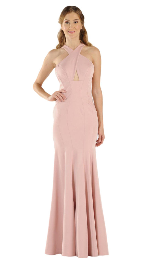 Poly USA - 8058 Sleeveless Halter Span Satin Trumpet Dress