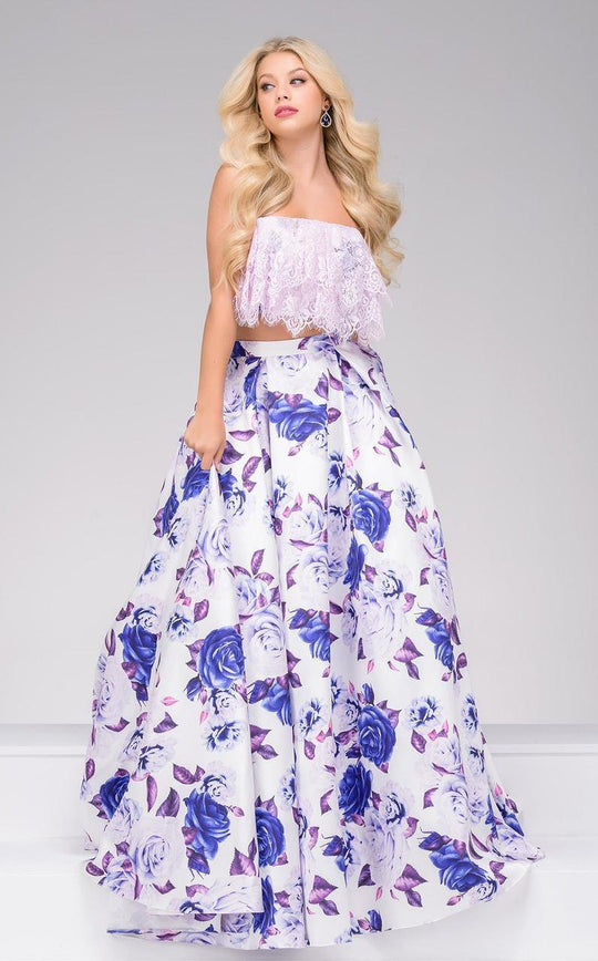 50011 Two Piece Lace and Floral Printed Dress