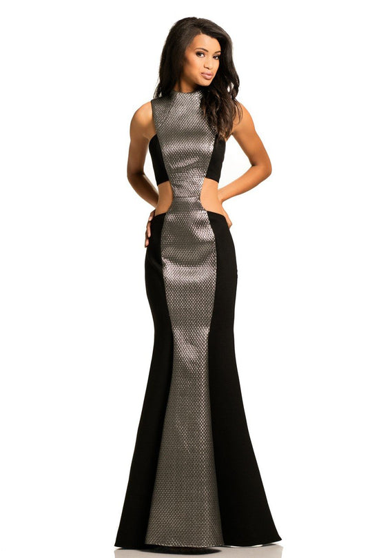 Johnathan Kayne - 8059 High Neck Two-Toned Mermaid Gown in Gray and Black