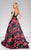 47419 Floral Deep V-neck A-line Dress