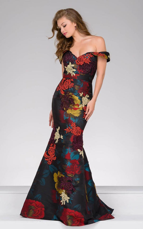 47698 Off-Shoulder Printed  Mermaid Gown
