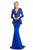Johnathan Kayne - 8064 Embroidered V-neck Trumpet Dress in Blue
