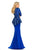Johnathan Kayne - 8064 Embroidered V-neck Trumpet Dress in Blue