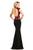 Johnathan Kayne - 8065 Cap Sleeve High Neck Embroidered Mesh Gown In Black and Red