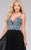 Jovani - 48128 Beaded V-neck Mesh A-line Dress in Black and Multi-Color