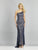 Dave & Johnny - A8067 Beaded Lace Multi-Cutout Long Gown In Blue