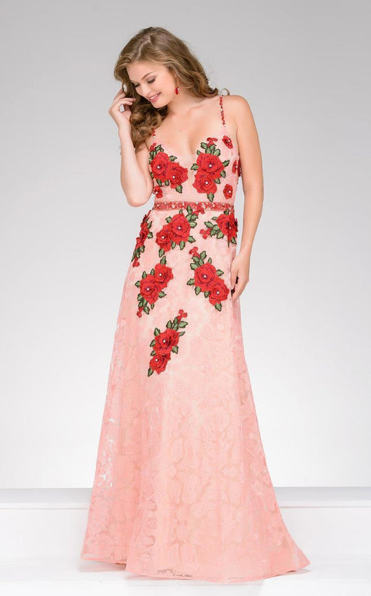 48489 Floral Applique A-line Dress