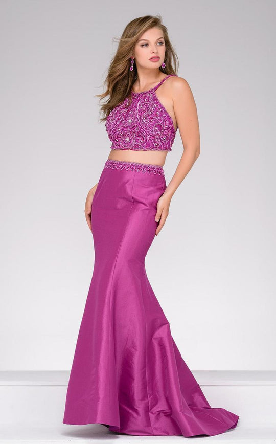 48907 Two Piece Embellished Halter Mermaid Dress