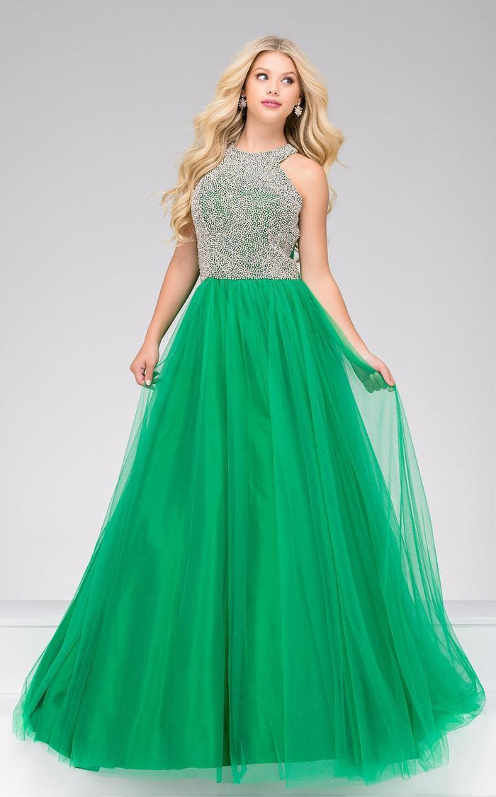 48942A Jeweled Halter Tulle Ballgown