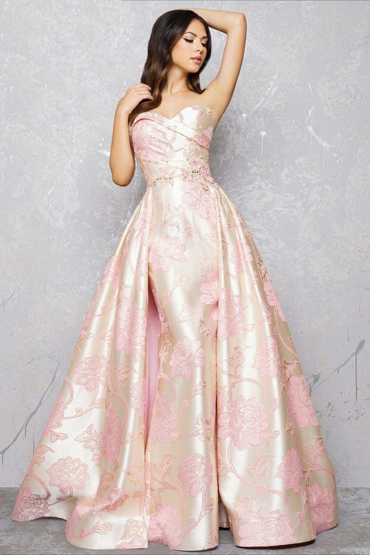 Mac Duggal - 80717D Strapless Sweetheart Gown with Overlay Skirt in Pink and Floral
