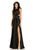 Johnathan Kayne - 8072 Ruched Cutout Charmeuse Gown in Black