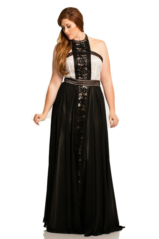 Johnathan Kayne - 8073 Lace Halter A-line Dress in Black and Neutral