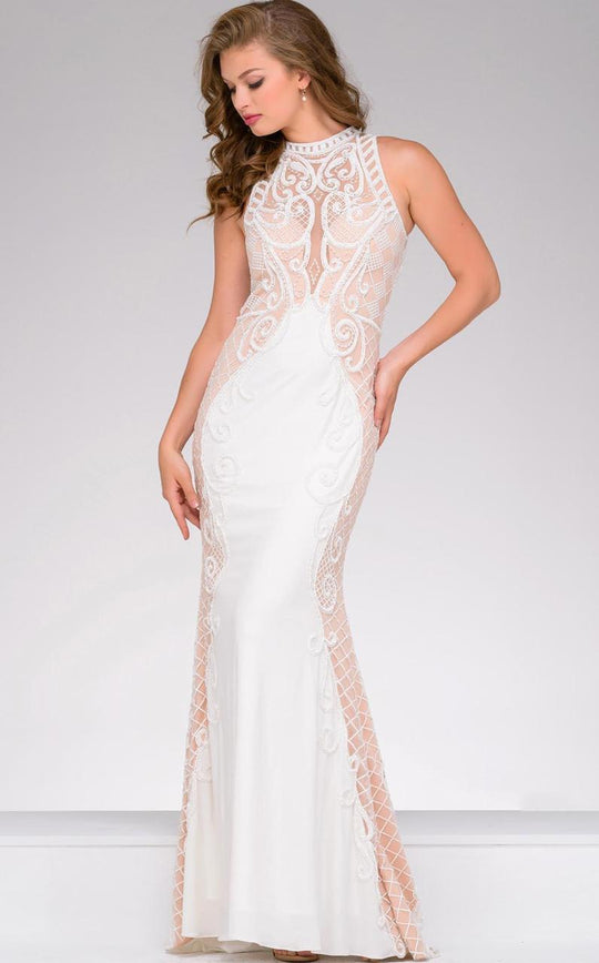 41843A Embellished Halter Jersey Sheath Dress