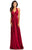 Johnathan Kayne - 8074 Plunging Halter Ruched Empire Gown In Red