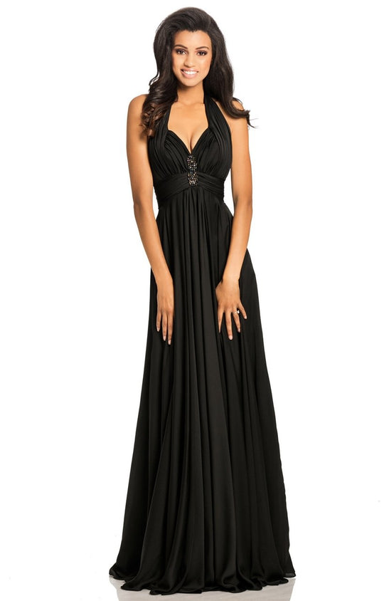 Johnathan Kayne - 8074 Plunging Halter Ruched Empire Gown In Black