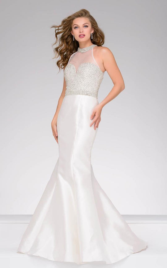 42319A Crystal Crusted Illusion Gown