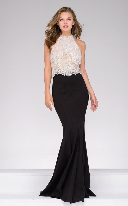 42457A Sleeveless Halter Lace Evening Dress