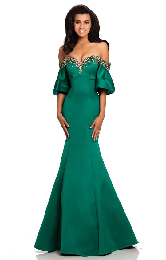 Johnathan Kayne - 8075 Beaded Off Shoulder Mermaid Dress In Green