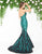 Mac Duggal - 80761D Floral Lace Pleated Mermaid Dress In Green and Black