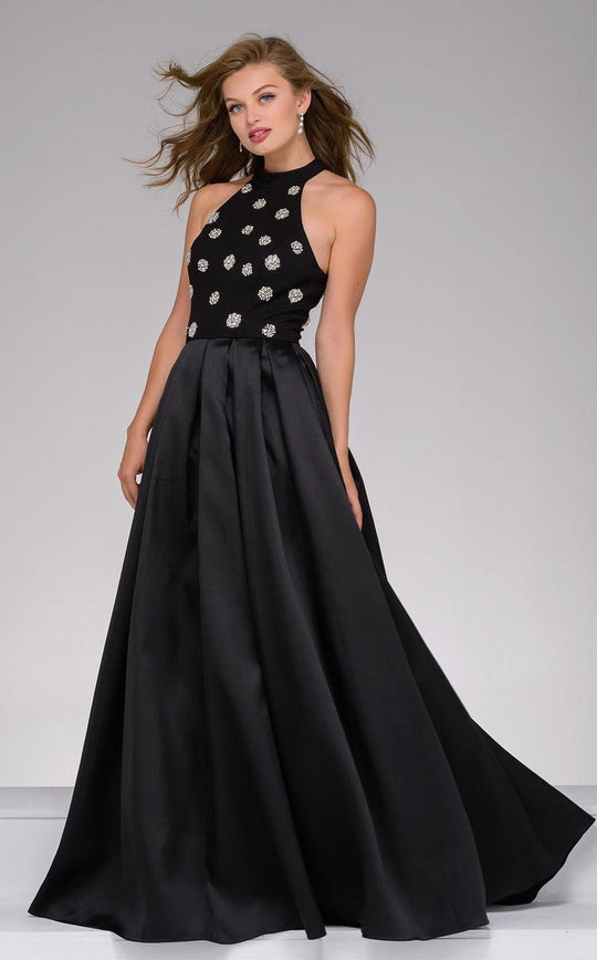 45120A Beaded Halter Neck A-line Evening Dress