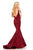 Crystal Draped Plunging Mermaid Gown in Red
