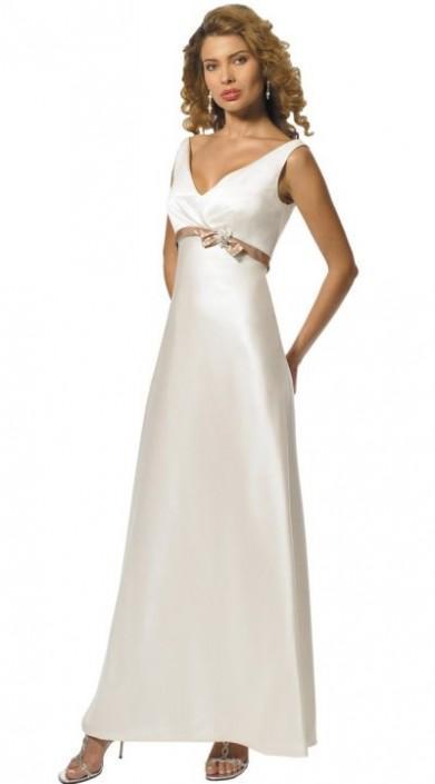 Alexia Designs - 808 Prima Satin Plunging V-neck A-line Dress In White and Brown