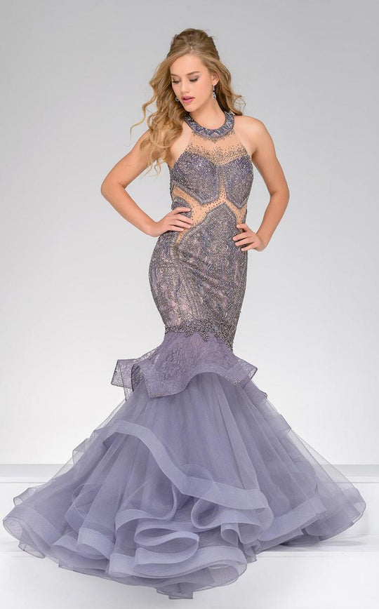 45997 Beaded Halter Mermaid Dress