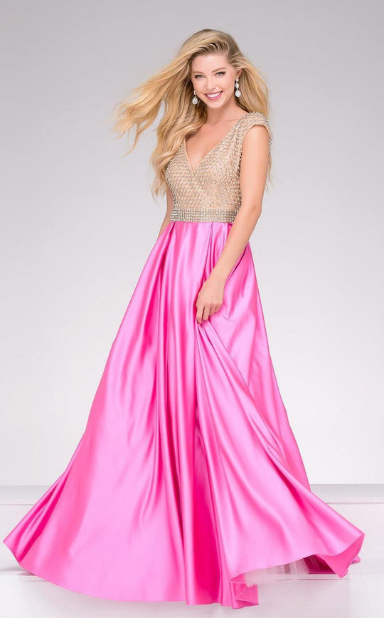 46073 Bejeweled V-neck A-line Dress