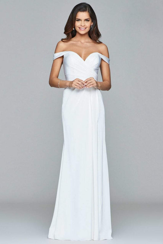 Faviana - 8083 Off-Shoulder Surplice Sheath Gown in Ivory