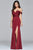 Faviana - Draped Off Shoulder Ruched Evening Dress in Red