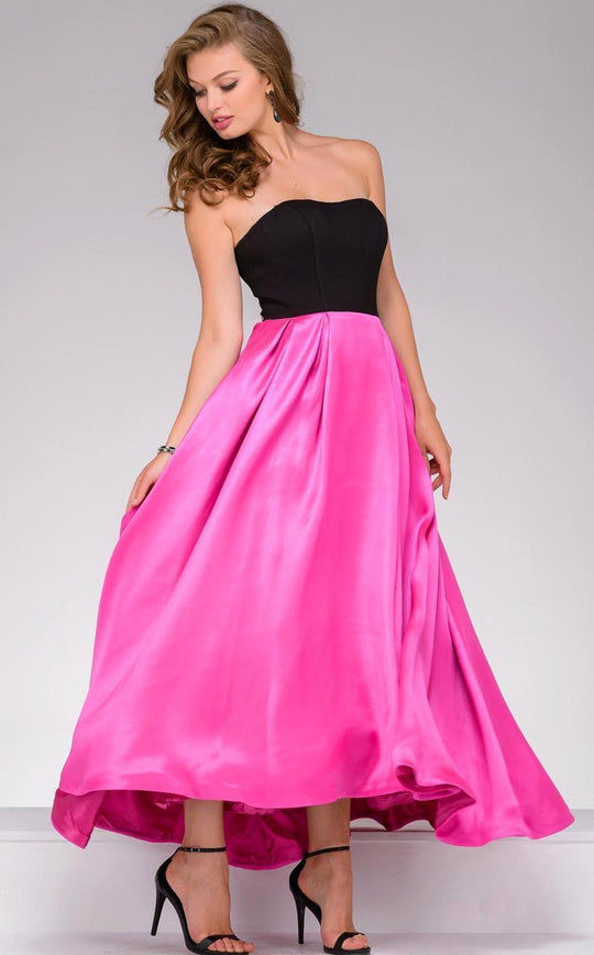 24238A Strapless High Low Pleated A Line Dress