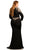 Johnathan Kayne - 8085K Deep V-Neck Long Sleeved Fitted Gown In Black and Gold