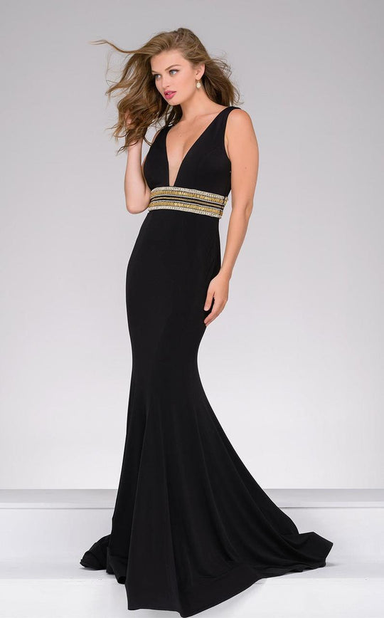35119 Fitted Plunging Beaded Mermaid Gown