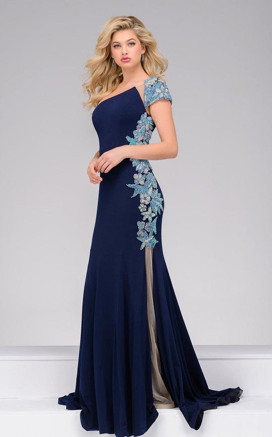 36135 Embellished Asymmetric Trumpet Dress