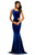 Johnathan Kayne - 8088 Art Deco Adorned Asymmetrical Velvet Gown In Blue