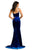 Johnathan Kayne - 8088 Art Deco Adorned Asymmetrical Velvet Gown In Blue