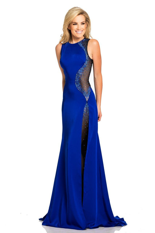 Johnathan Kayne - 8089 Jewel Fitted Sheer Panel Gown in Blue and Black