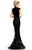 Johnathan Kayne - 8091 High Collar Plunging Fitted Dress In Black