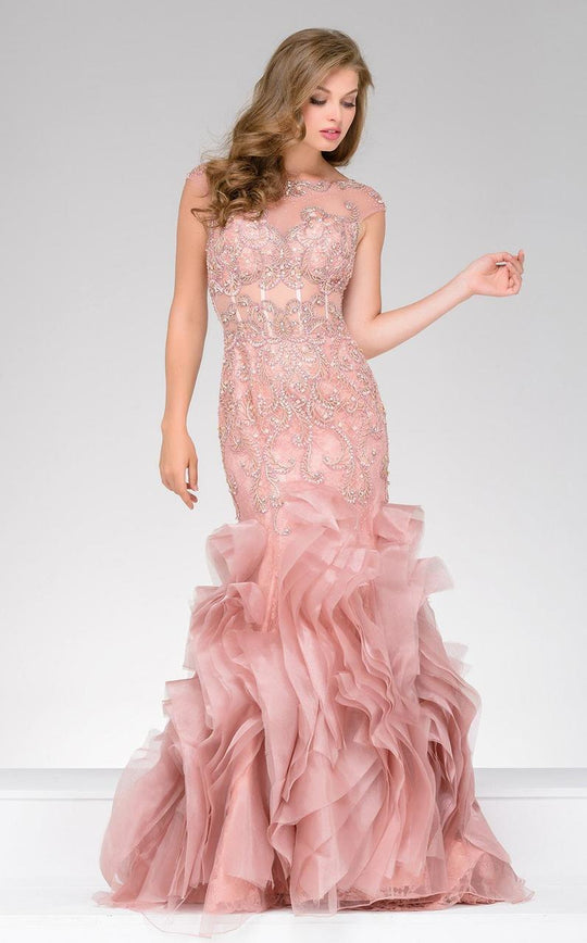 40682A Illusion Bateau Neck Mermaid Dress