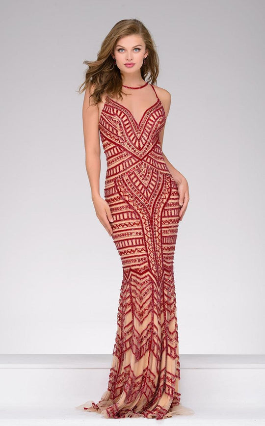 40710A Beaded Illusion Jewel Sheath Dress