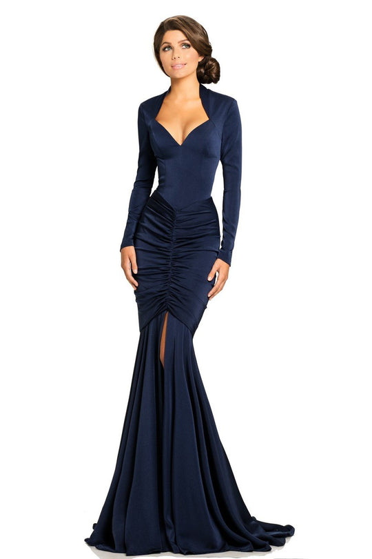 Johnathan Kayne - 8093 Queen Anne Neckline Mermaid Gown in Blue