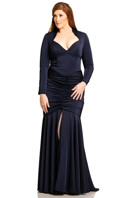 Johnathan Kayne - 8093K Queen Anne Stretch Crepe Mermaid Gown In Blue