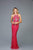 Scala - 48956 Sequined Halter Neck Fitted Dress In Red and Silver