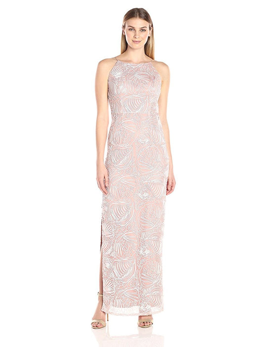 Aidan Mattox - MD1E200451 Halter Neck Piping Column Dress in Pink