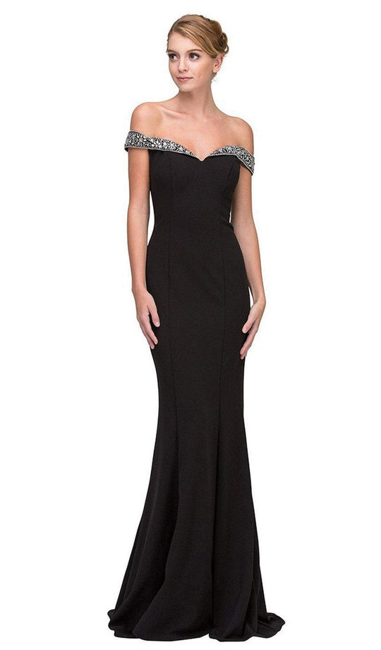 Eureka Fashion - 8100 Embellished Off-Shoulder Mermaid Dress in Black