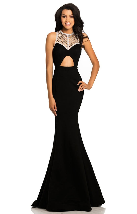 Johnathan Kayne - 8103 Fitted Ponte Lattice Evening Dress In Black