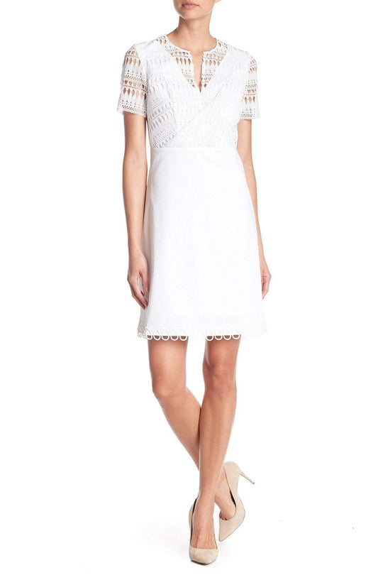 Elie Tahari - E303N607 Lace V-neck A-line Dress In White