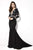 Angela & Alison - 81093 Long Sleeves Beaded Deep V-neck Trumpet Dress In Black